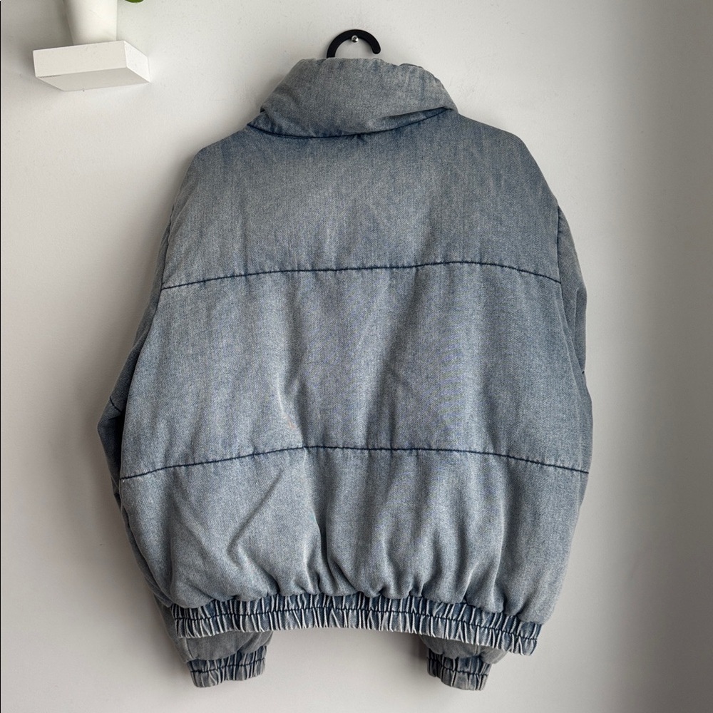 Light Blue Oversized Denim Puffer Jacket - Picture 9 of 10